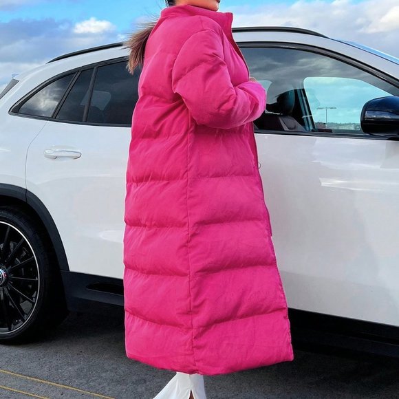 Hot Pink Preppy Womens Solid Zip Up Puffer Coat - Picture 2 of 6
